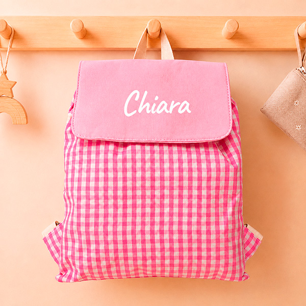 Zaino a Sacca per Bambini Quadretti Rosa Personalizzato