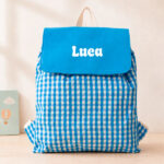 Zaino a Sacca per Bambini Quadretti Azzurri Personalizzato Miniatura di Zaino a Sacca per Bambini Quadretti Azzurri Personalizzato
