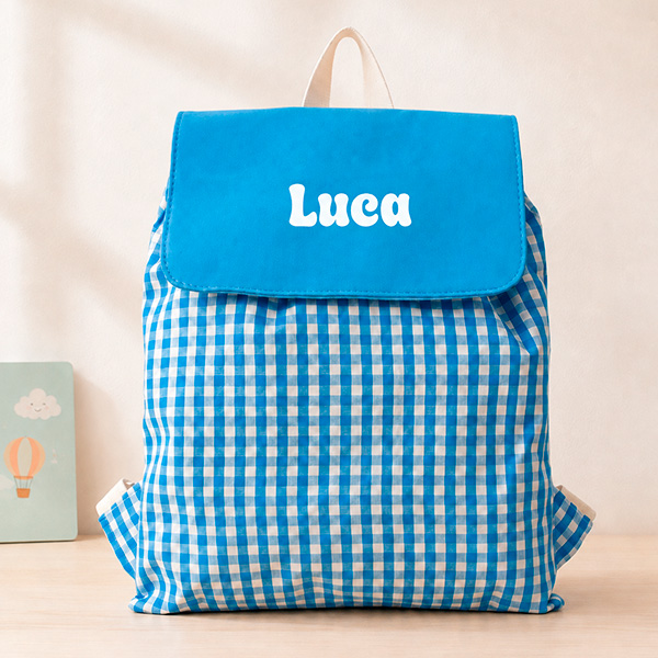Zaino a Sacca per Bambini Quadretti Azzurri Personalizzato