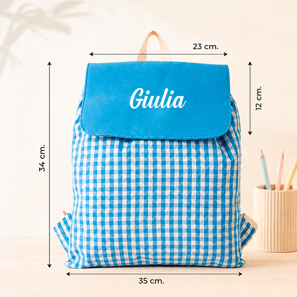 Zaino a Sacca per Bambini Quadretti Azzurri Personalizzato