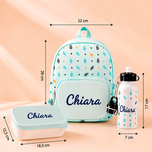 Pack Scuola Verde per Bambini con Foglie e Nome personalizzato