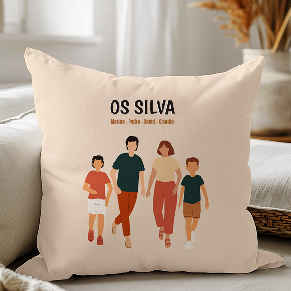 Almofada Família de Frente com Nomes e Texto personalizado