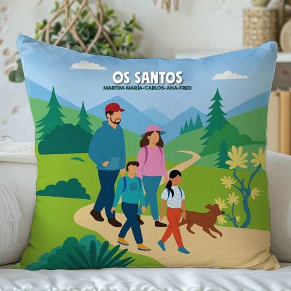 Almofada Família na Montanha com Nomes e Texto personalizado
