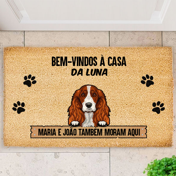 Capacho Bem-vindos a Casa com Nome de Animal de Estimação personalizado