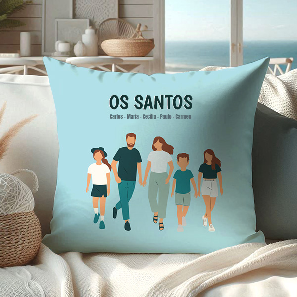 Almofada Família de Frente com Nomes e Texto personalizado