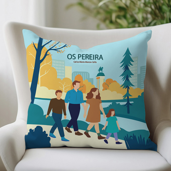 Almofada Família no Parque com Nomes e Texto personalizado