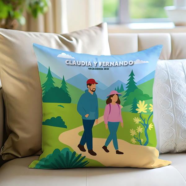 Almofada Família na Montanha com Nomes e Texto personalizado