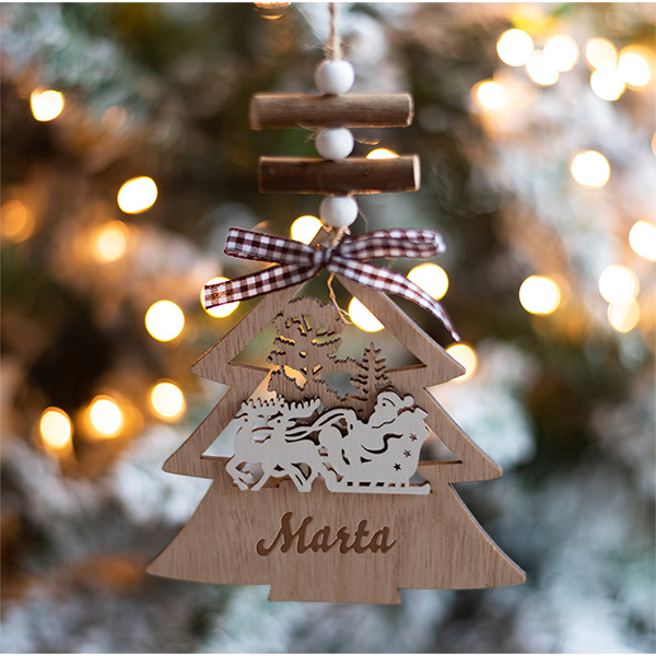 Pack de Três Enfeites de Madeira com Laço Vichy e Nomes Personalizados
