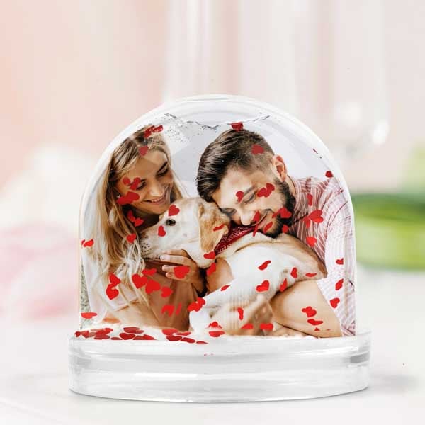Bola de Neve Flocos de Corações com Foto Personalizada