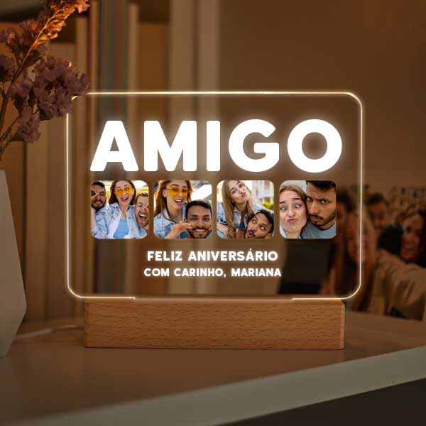Candeeiro Amiga com Quatro Fotografias e Texto Personalizado