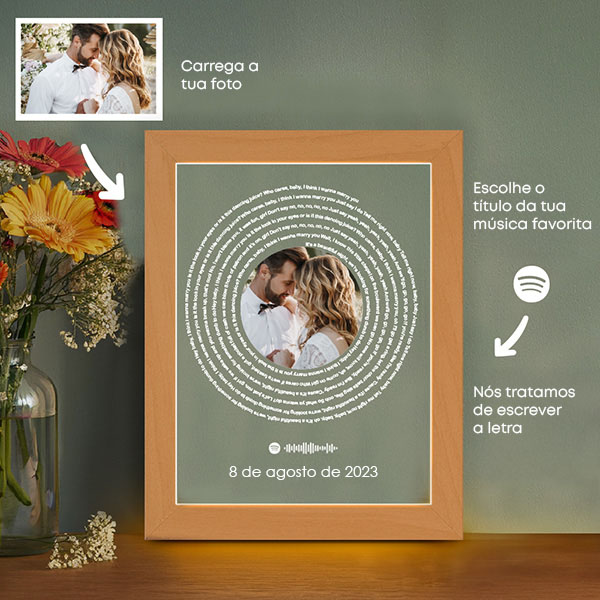 Placa com Letras de Canção do Spotify em Espiral e a tua Foto personalizada