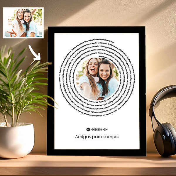 Placa com Letras de Canção do Spotify em Espiral e a tua Foto personalizada