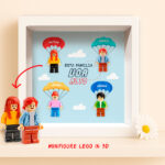 Miniatura de Quadro de família com minifiguras Lego em pose elevada com nomes personalizados