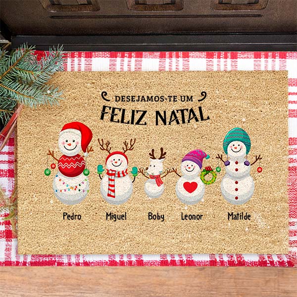 Capacho de Natal Boneco de Neve com Nomes personalizado