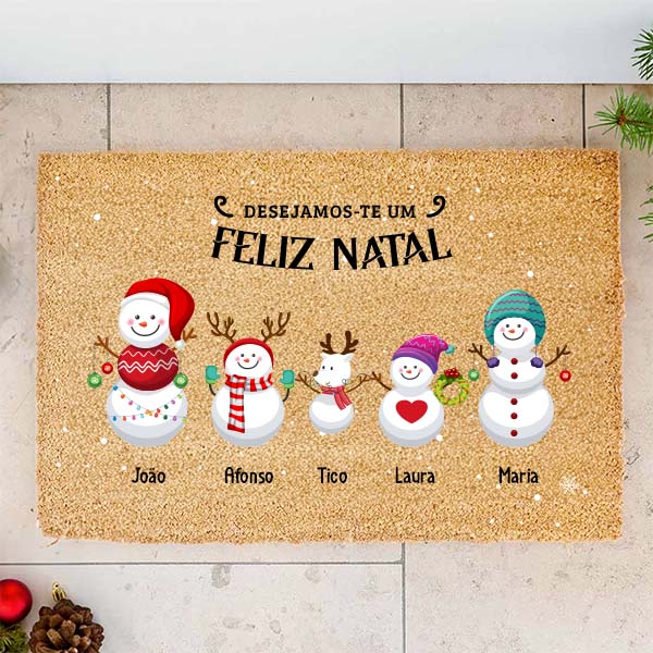 Capacho de Natal Boneco de Neve com Nomes personalizado