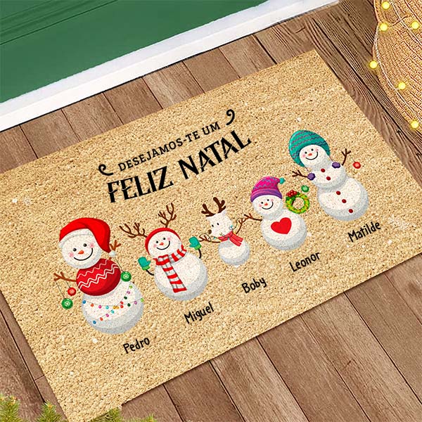 Capacho de Natal Boneco de Neve com Nomes personalizado