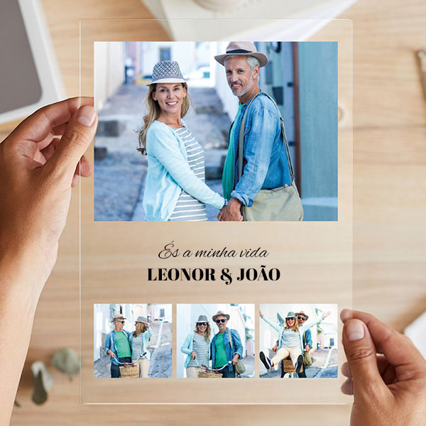 Placa Colagem de Fotografias com Textos personalizada