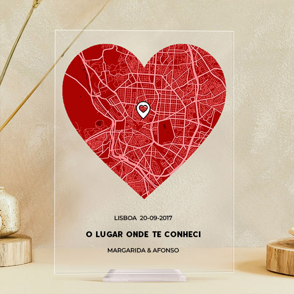 Placa Mapa do Amor com Localização e Textos Personalizada