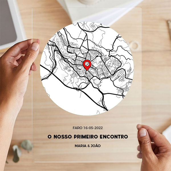 Placa Mapa do Amor com Localização e Textos Personalizada