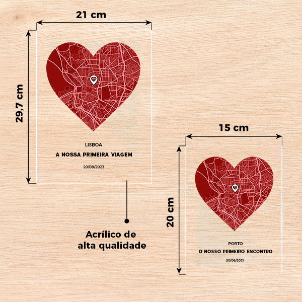 Placa Mapa do Amor com Localização e Textos Personalizada