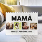 Miniatura de Puzzle de Blocos Mamã com Quatro Fotos e Texto Personalizado