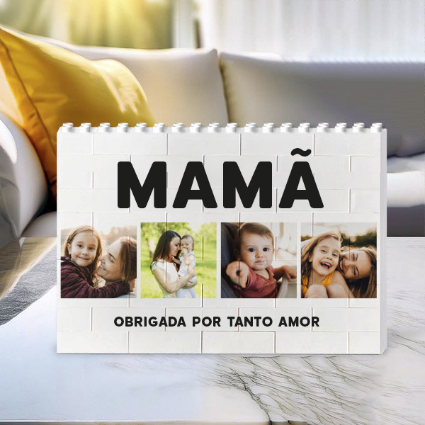 Puzzle de Blocos Mamã com Quatro Fotos e Texto Personalizado