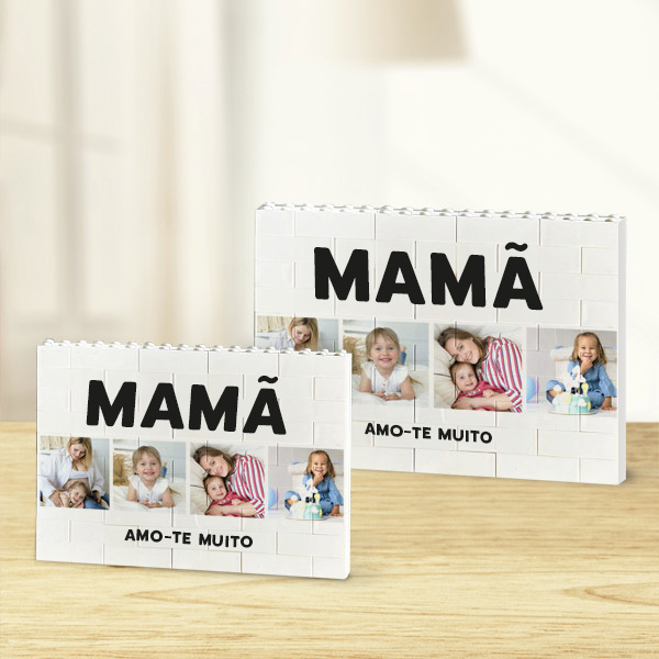 Puzzle de Blocos Mamã com Quatro Fotos e Texto Personalizado