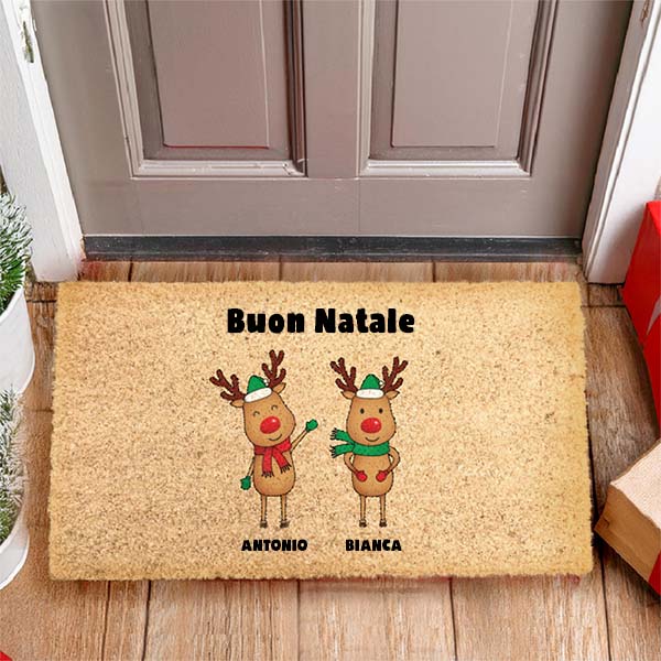 Capacho de Natal Renas com Nomes e Texto Personalizado