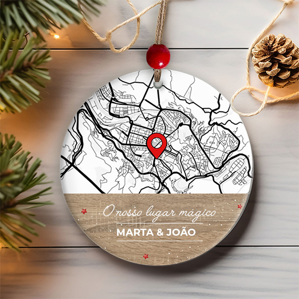 Pack de Adornos para Árvore de Natal Mapa com Localização e Textos Personalizados