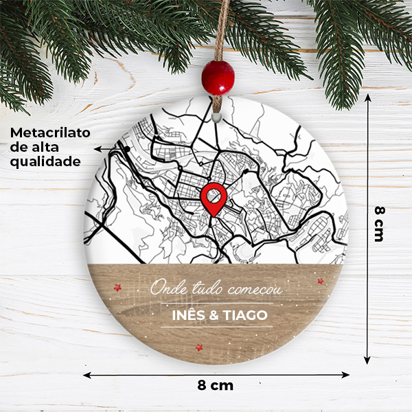 Pack de Adornos para Árvore de Natal Mapa com Localização e Textos Personalizados