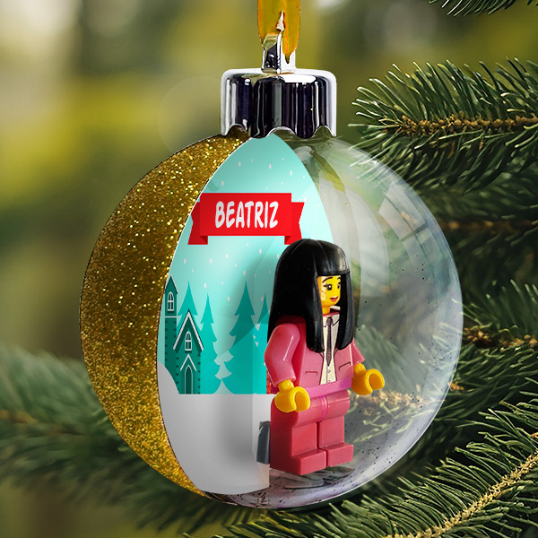 Bola Suspensa para Árvore de Natal com Casas Nevadas, Lego e Nome Personalizado