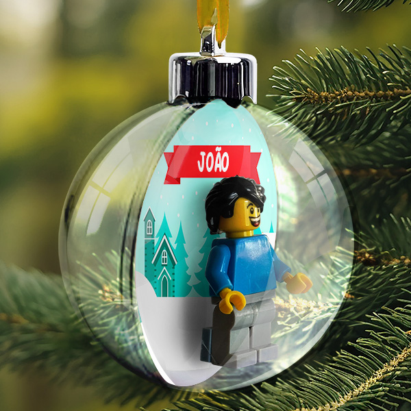 Bola Suspensa para Árvore de Natal com Casas Nevadas, Lego e Nome Personalizado