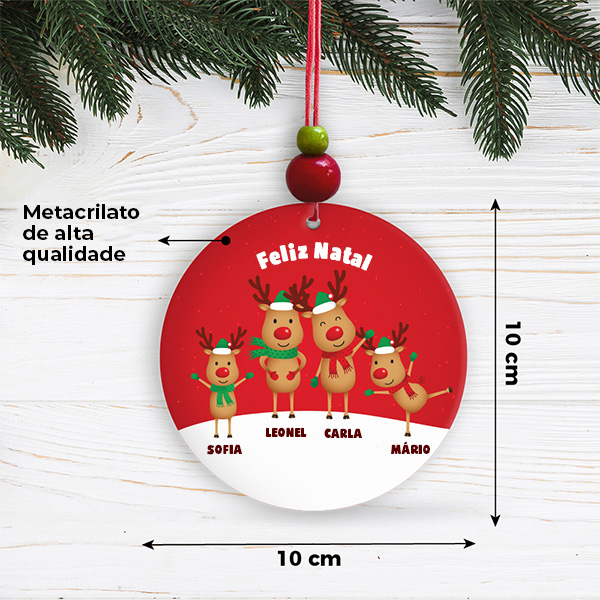 Pack de Enfeites para Árvore de Natal Renas com Nomes Personalizados