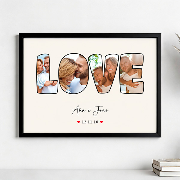 Póster Design LOVE com Data e Nomes Personalizados