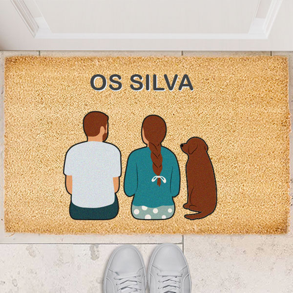 Capacho com Ilustração de Família de Costas e Texto Personalizado