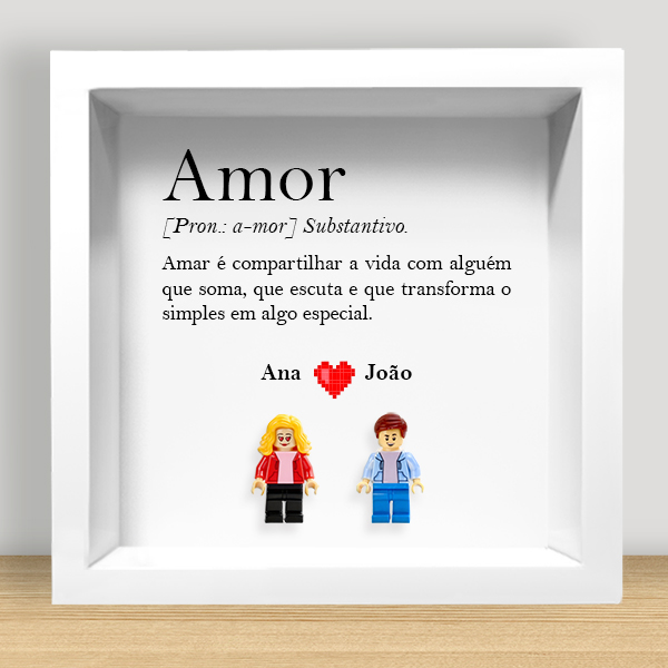Quadro com Minifiguras Lego Amor com Texto e Nomes Personalizados