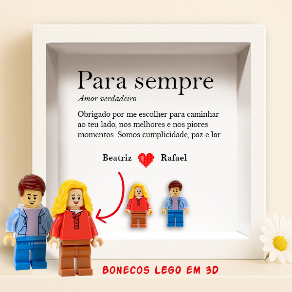 Quadro com Minifiguras Lego Amor com Texto e Nomes Personalizados