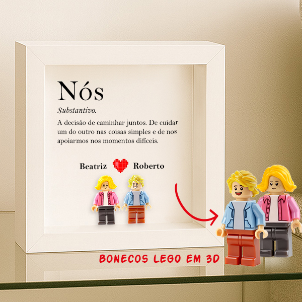 Quadro com Minifiguras Lego Amor com Texto e Nomes Personalizados