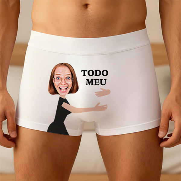Boxer com a frase « TODO MEU » e fotografia personalizada
