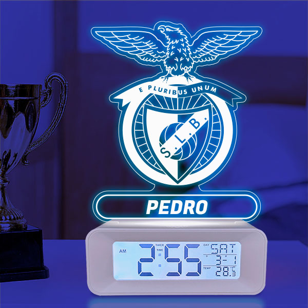 Relógio Despertador com Luz Escudo Benfica personalizado