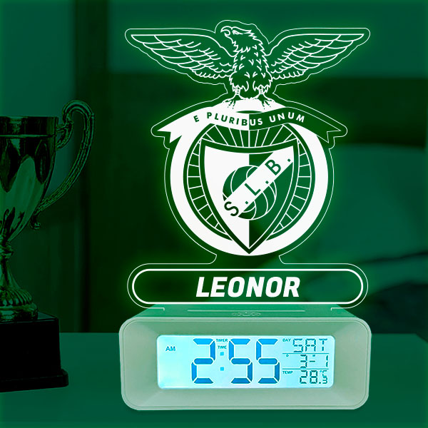 Relógio Despertador com Luz Escudo Benfica personalizado