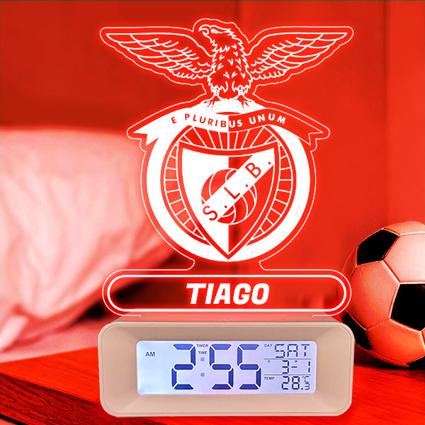 Relógio Despertador com Luz Escudo Benfica personalizado