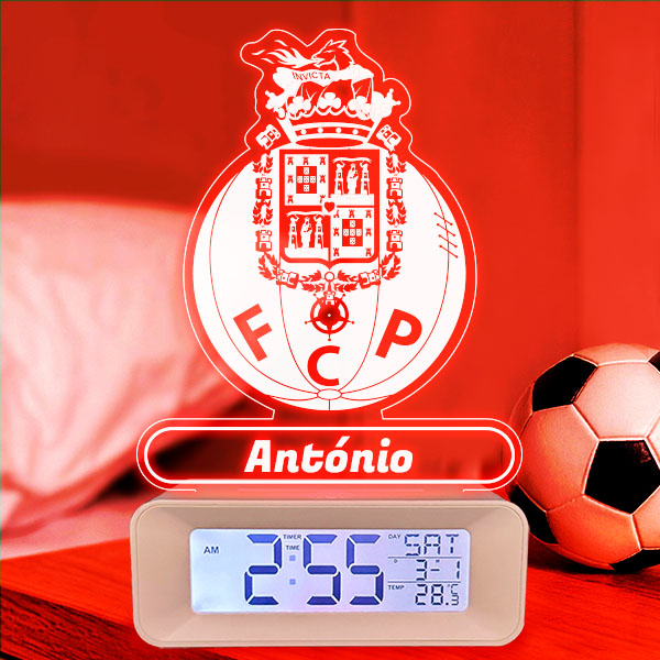 Relógio Despertador com Luz Escudo FC Porto personalizado