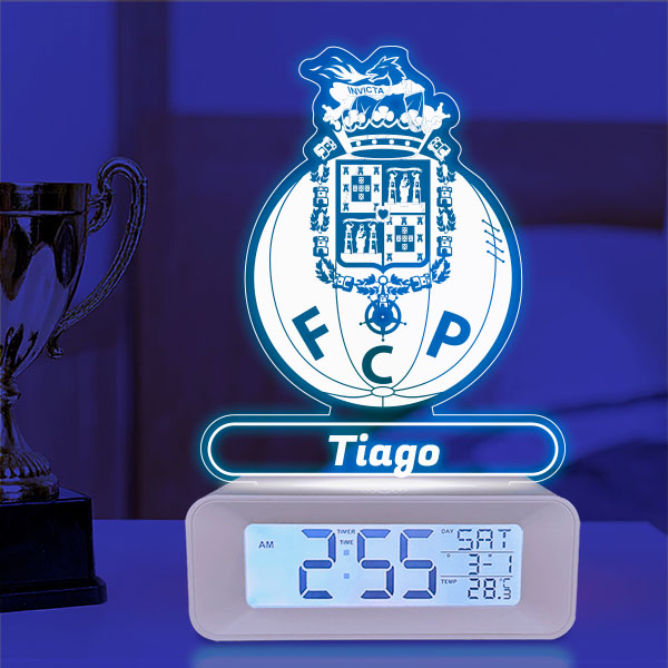 Relógio Despertador com Luz Escudo FC Porto personalizado