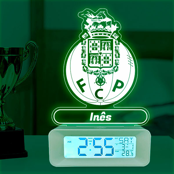 Relógio Despertador com Luz Escudo FC Porto personalizado