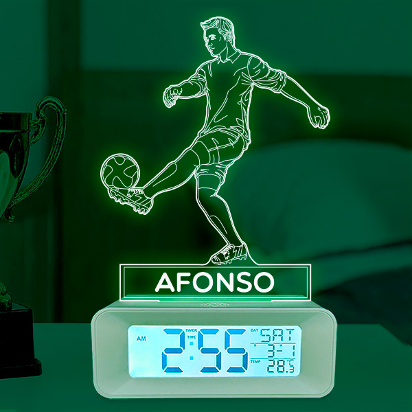 Relógio Despertador com Luz Jogador de Futebol personalizado