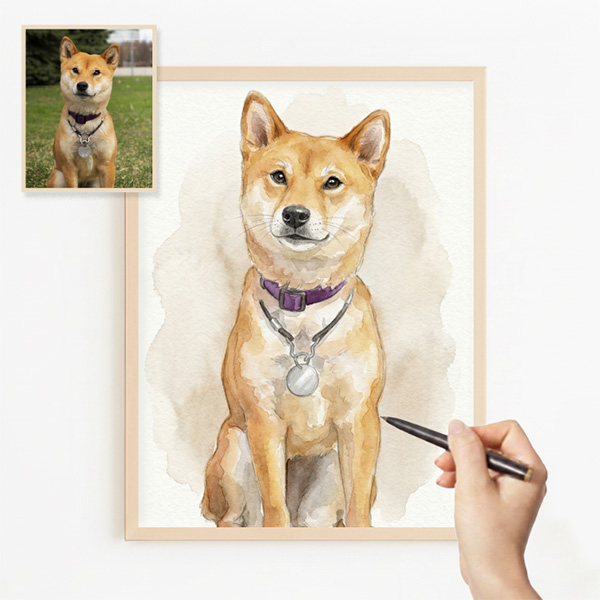 Póster com Ilustração em Aguarela de Animal de Estimação Personalizada