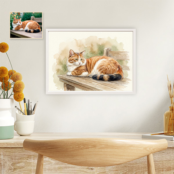 Póster com Ilustração em Aguarela de Animal de Estimação Personalizada