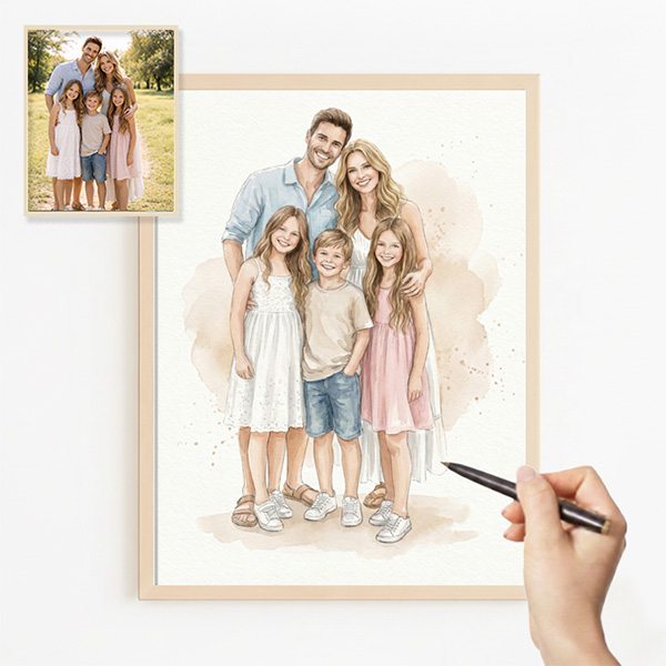 Póster com Ilustração em Aguarela de Fotografia Personalizada