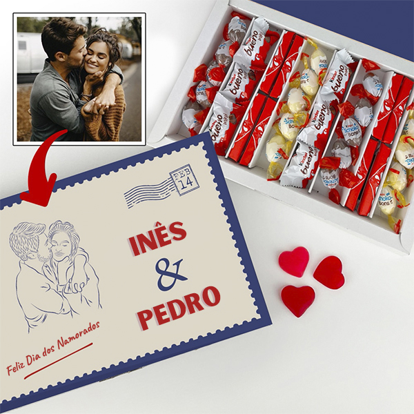 Caixa de Doces personalizada com Foto Ilustrada e Nomes